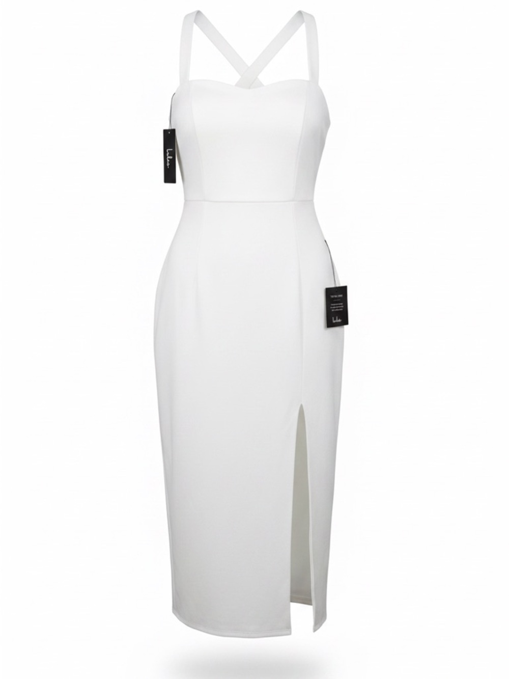 Lulu's White Cross-Strap Midi Dress with Side Slit